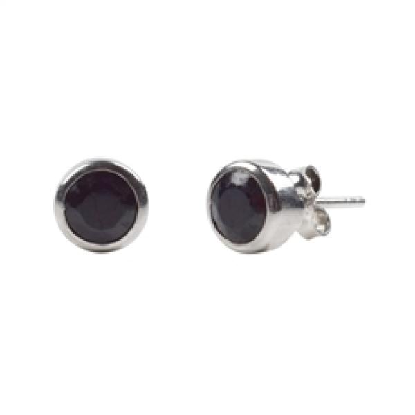 Ohrstecker Schörl – Facettierter schwarzer Turmalin (6mm) in rhodiniertem Silber